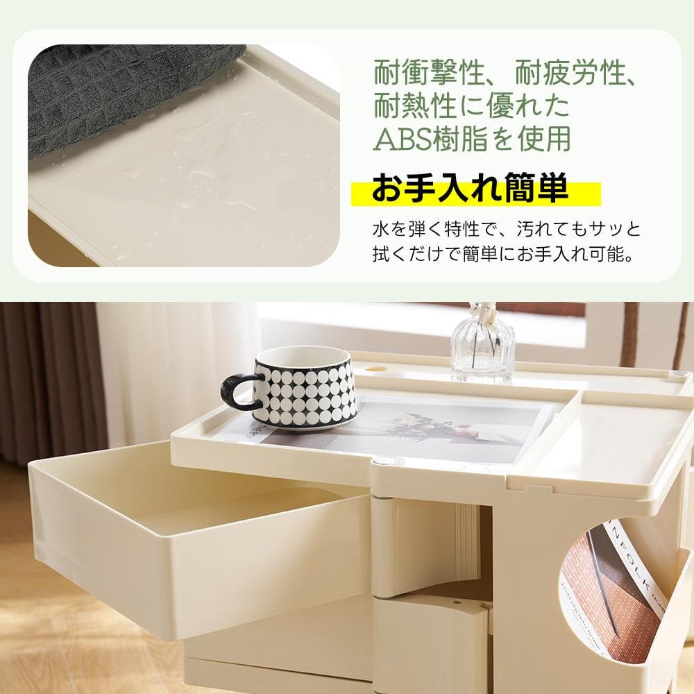 2段回転式収納ワゴン ボビーワゴン キャスター付き ブレーキ付き　5COLOR