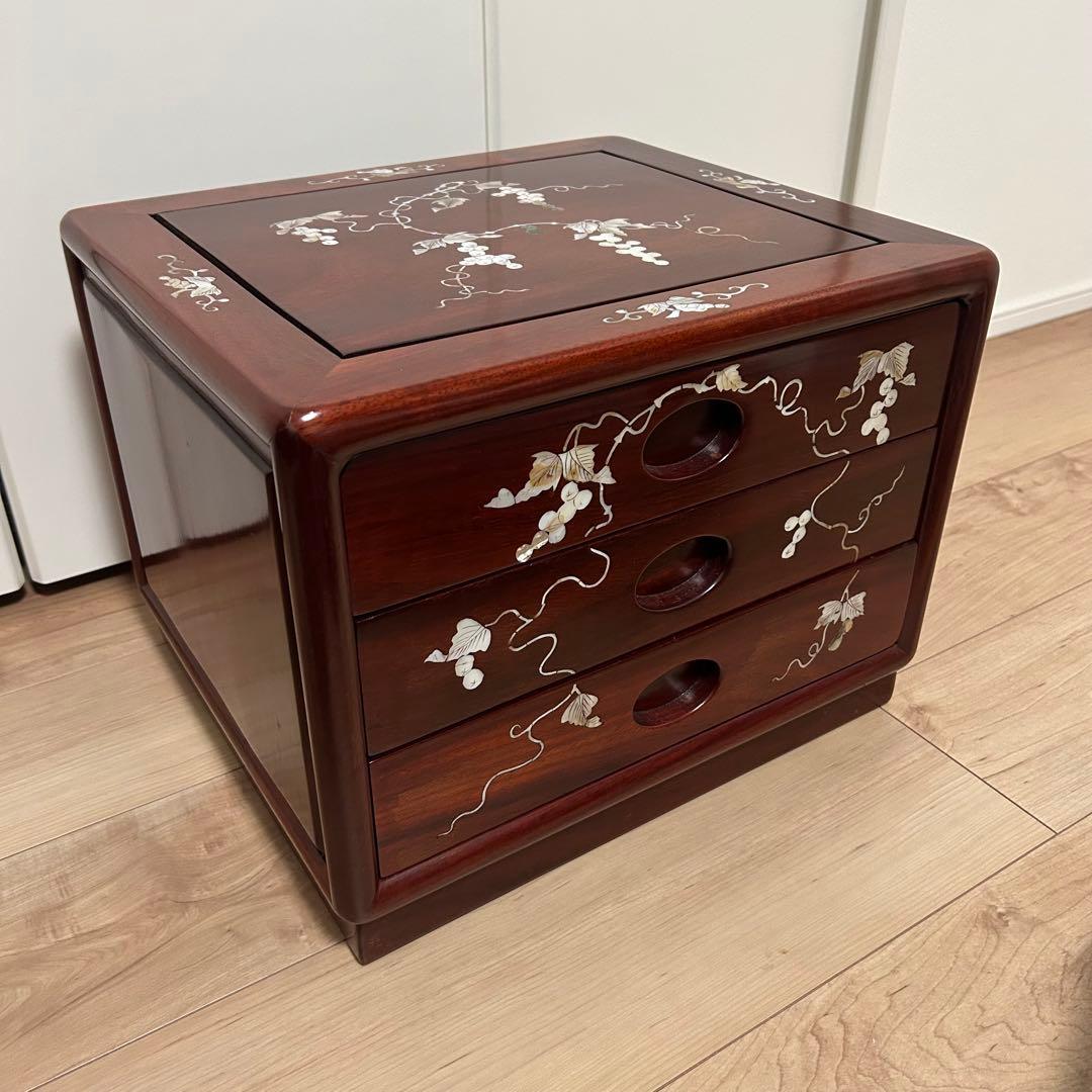 【大幅最終値下げ2】昭和レトロ 螺鈿細工 和箪笥 3段チェスト 葡萄文様 木製