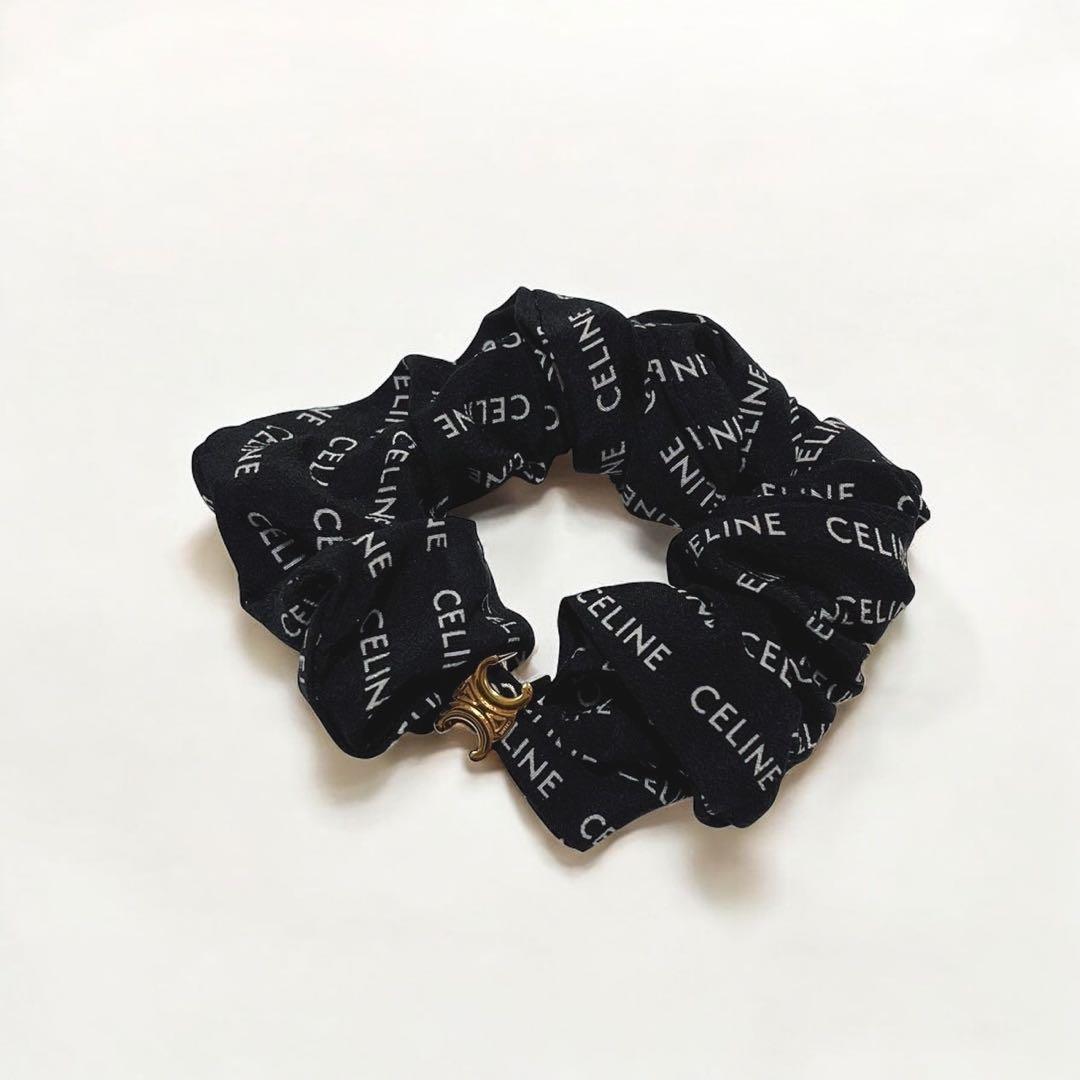 セリーヌ シュシュ レイユール シルク ゴールド ブラック トリオンフ ロゴ