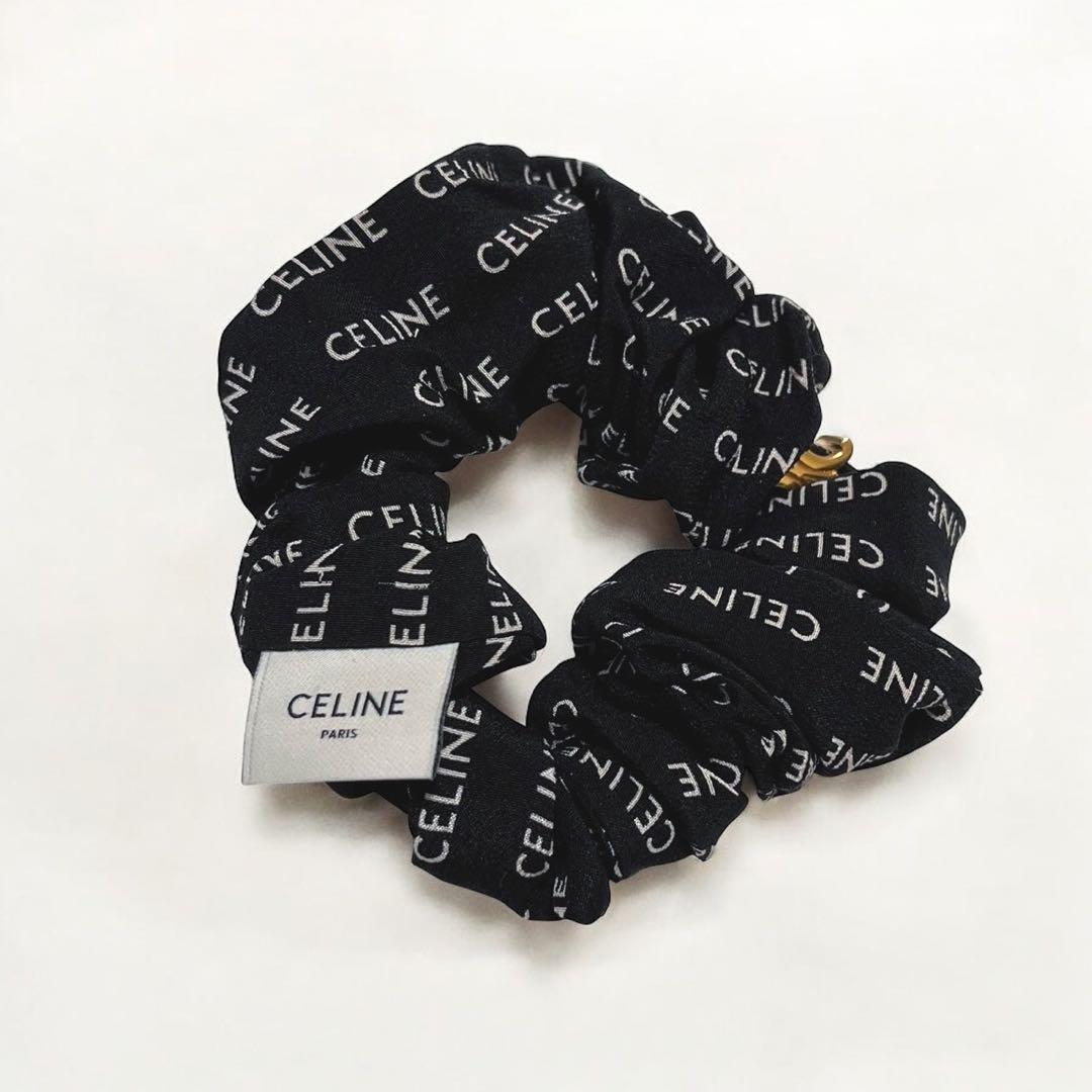 セリーヌ シュシュ レイユール シルク ゴールド ブラック トリオンフ ロゴ