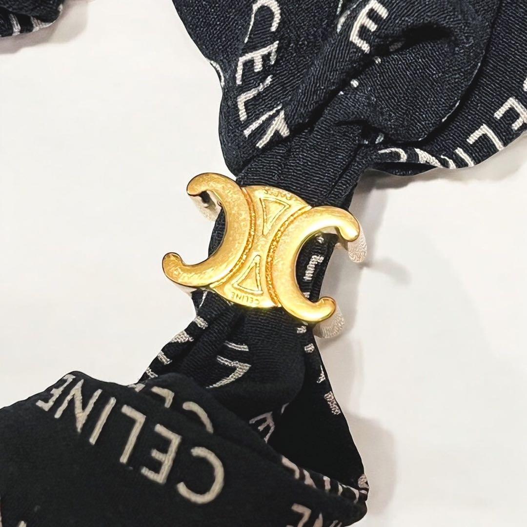 セリーヌ シュシュ レイユール シルク ゴールド ブラック トリオンフ ロゴ