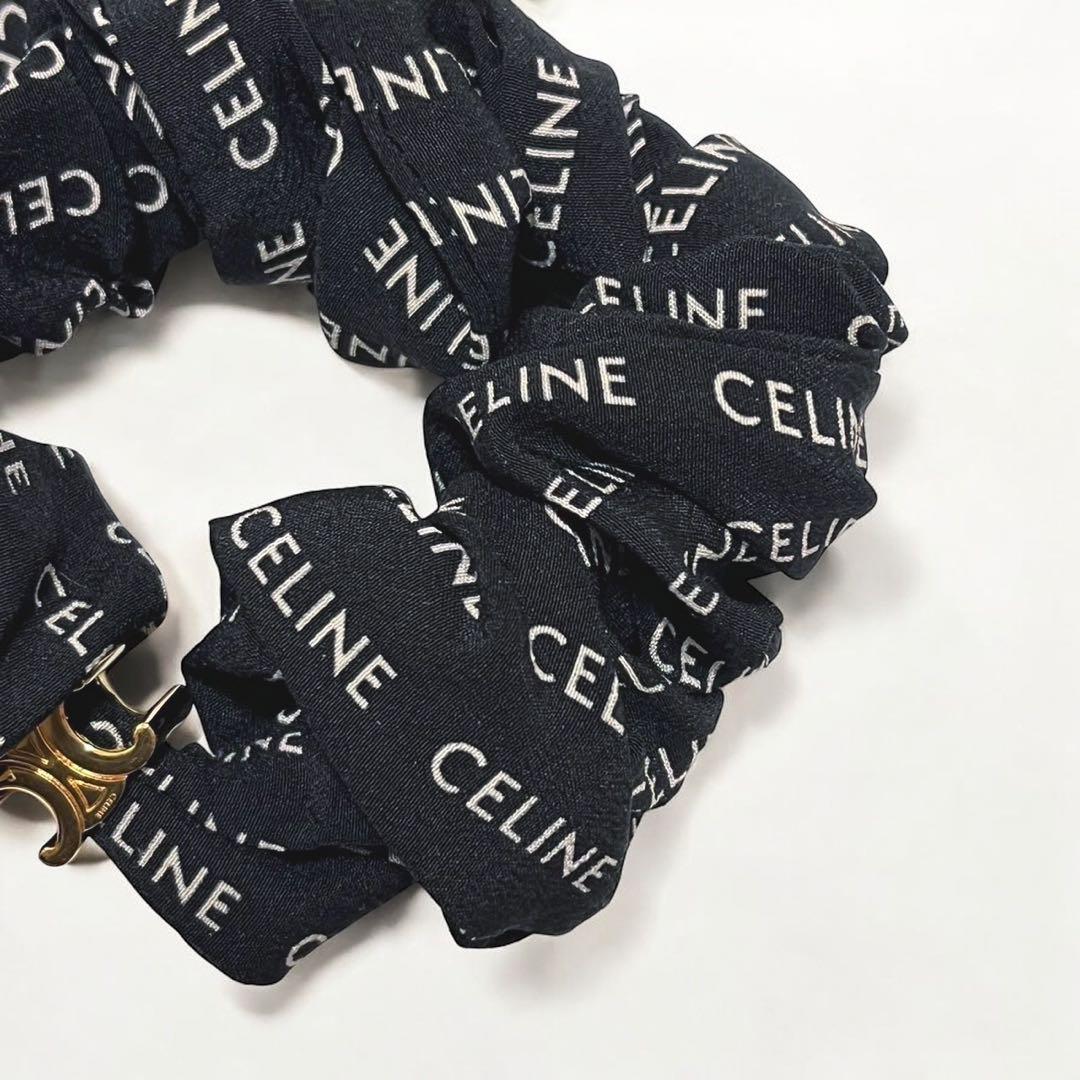 セリーヌ シュシュ レイユール シルク ゴールド ブラック トリオンフ ロゴ