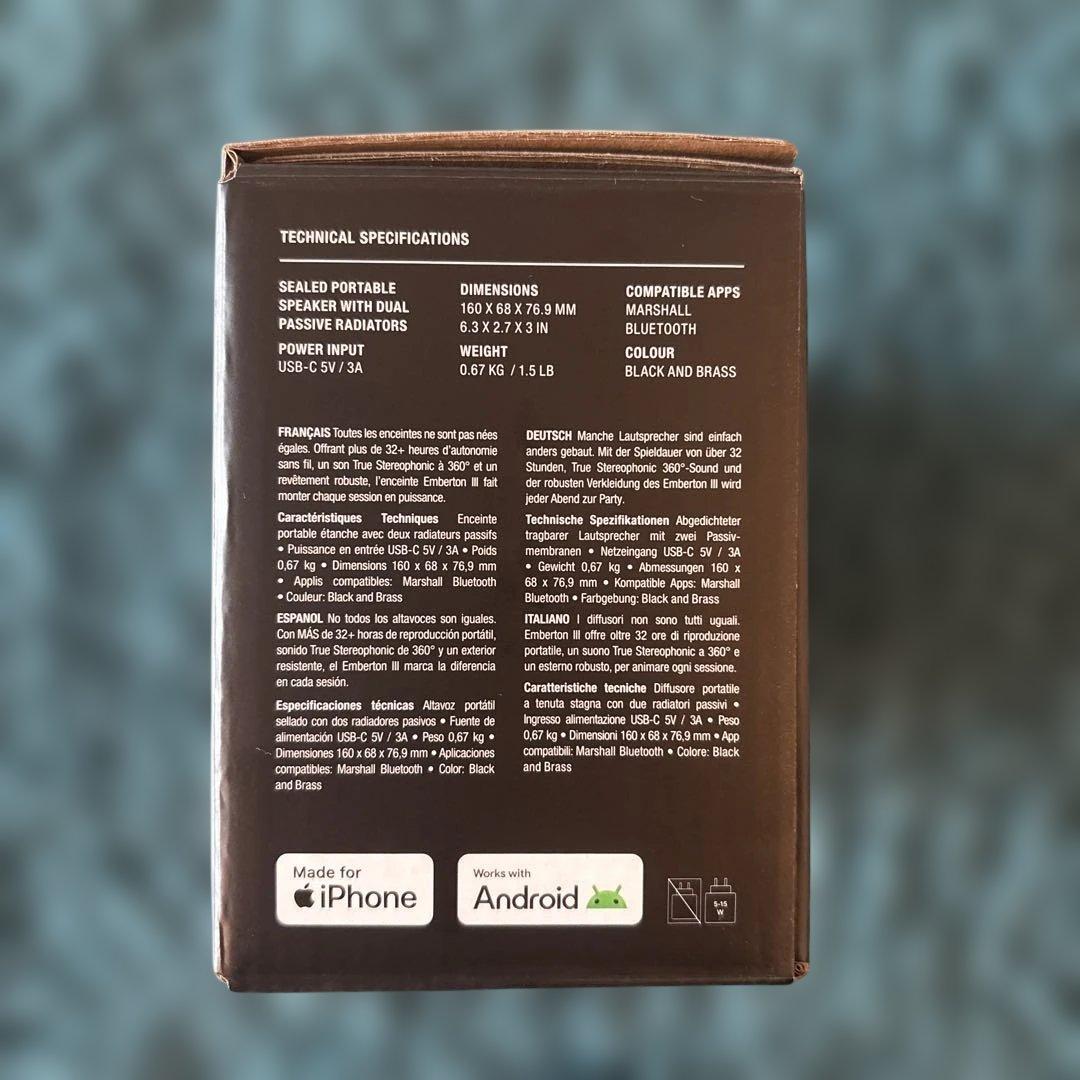 新品未開封Marshall Emberton III ポータブルスピーカー