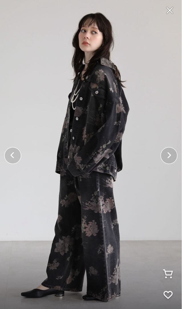 SUGAR SPOON フラワープリント デニムパンツ オーバーGジャン