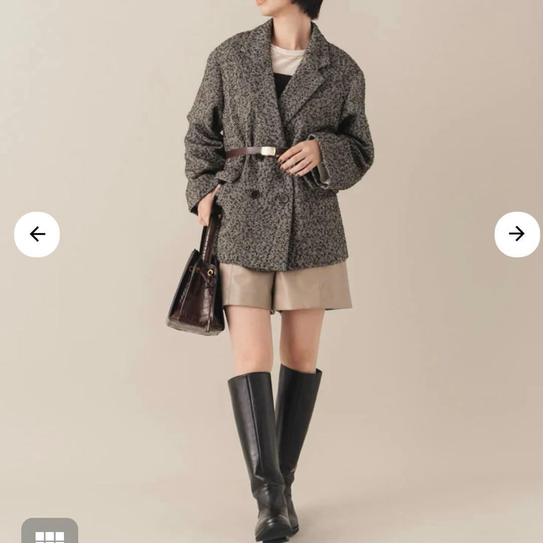 strata COHINA ネップツイードジャケットコート　ブラウンミックス