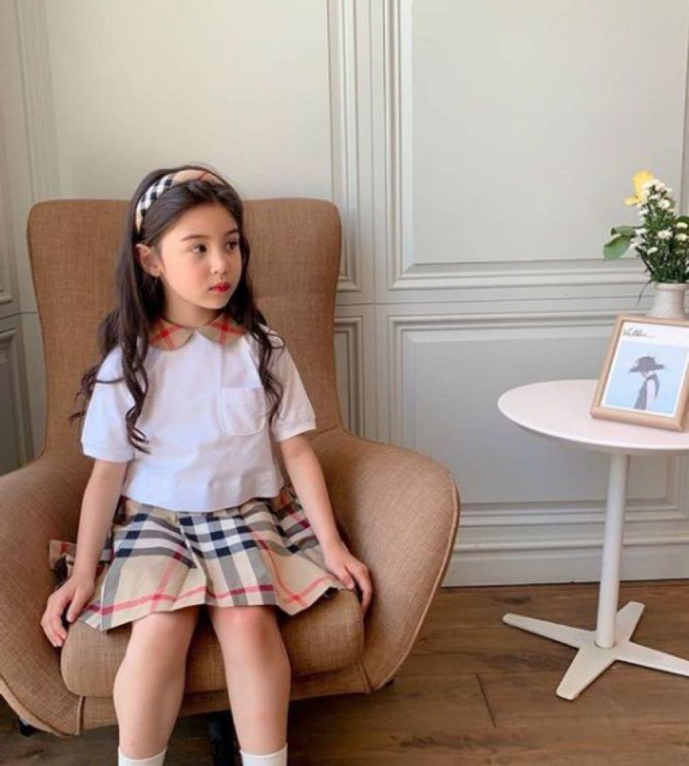 美品　バーバリー　襟付き　ドッキングワンピース　チェックスカート　半袖　2y