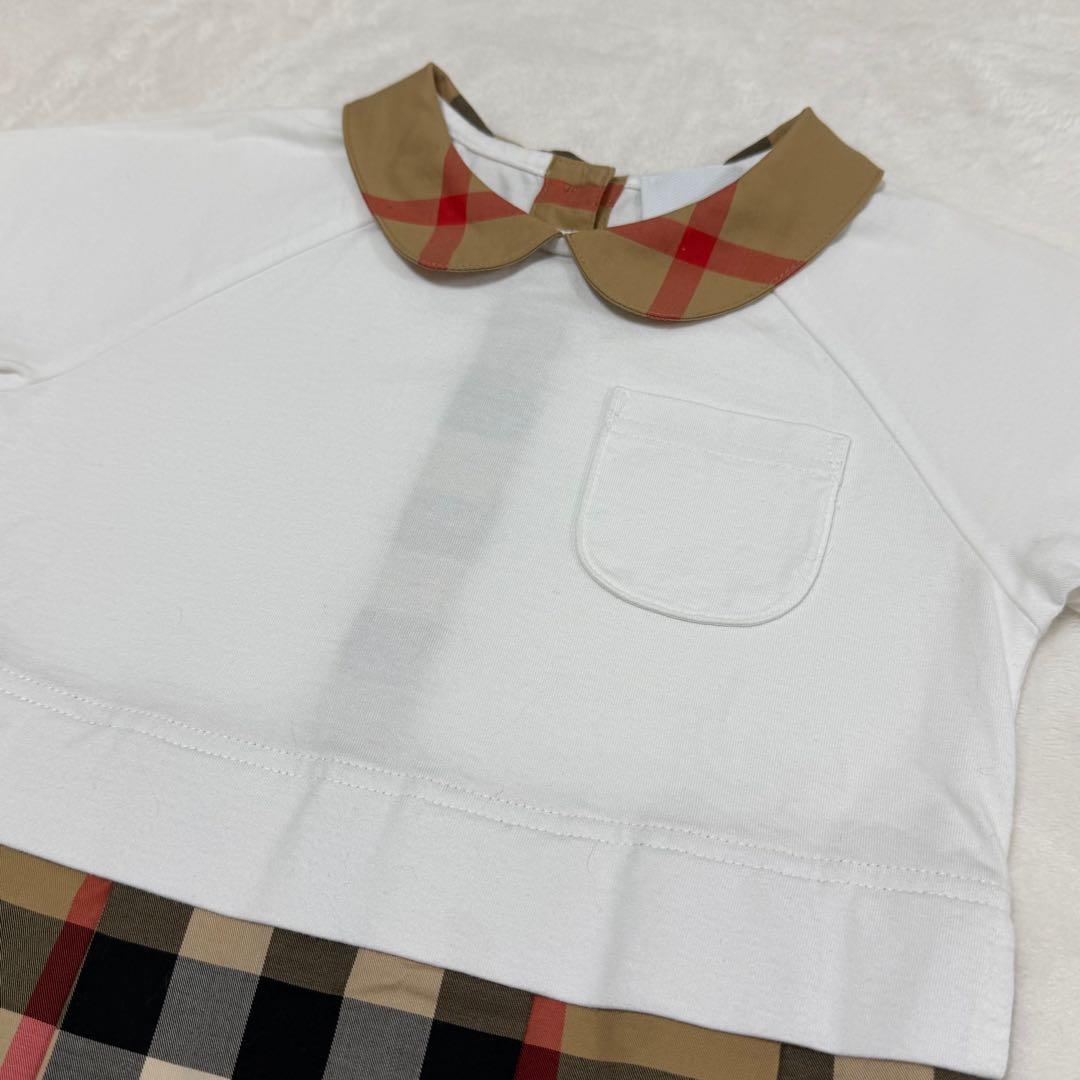 美品　バーバリー　襟付き　ドッキングワンピース　チェックスカート　半袖　2y