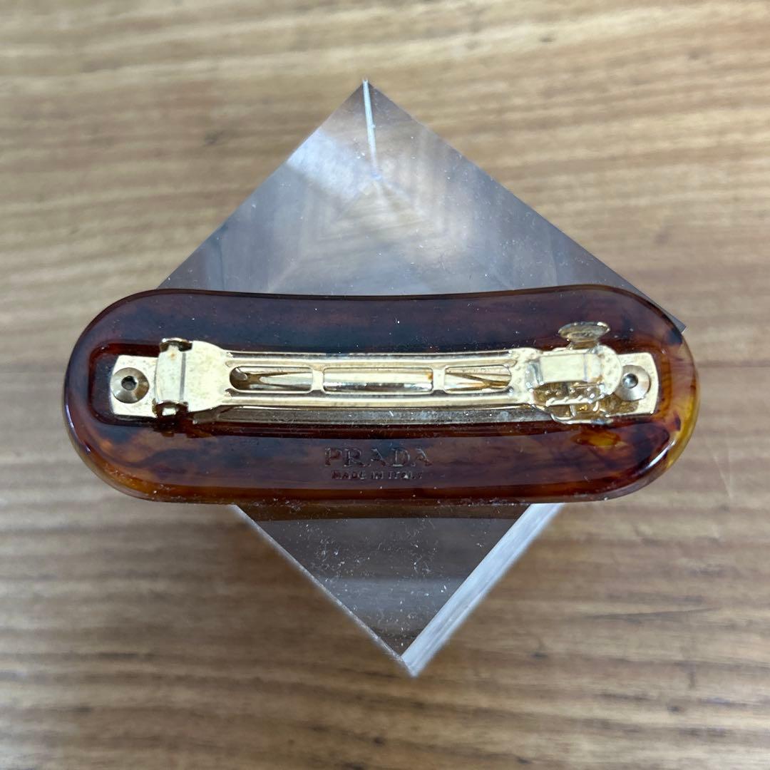 PRADA バレッタ ロゴ ヘアピン ヘアアクセサリー 石欠けあり