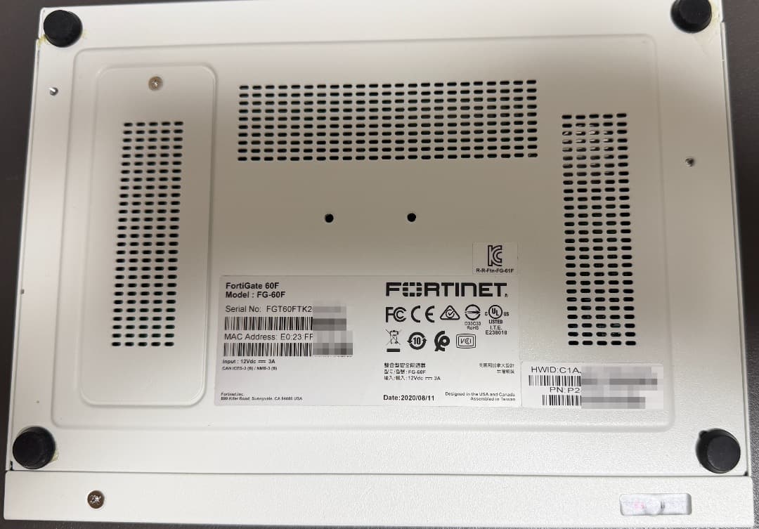 Fortinet FortiGate 60F UTM（中古）