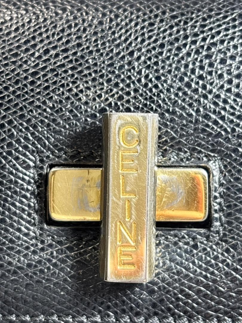 セリーヌ ヴィンテージ ターンロック 2WAY ハンドバッグ ゴールド ブラック