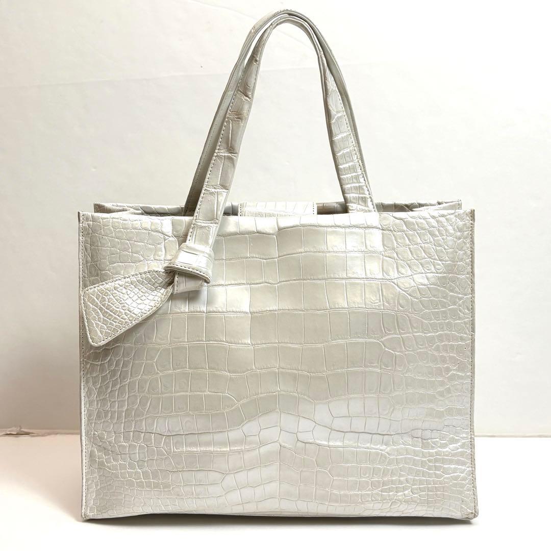 高級　ZAO ザオー　クロコハンドバッグ　パールホワイト　JRA認定