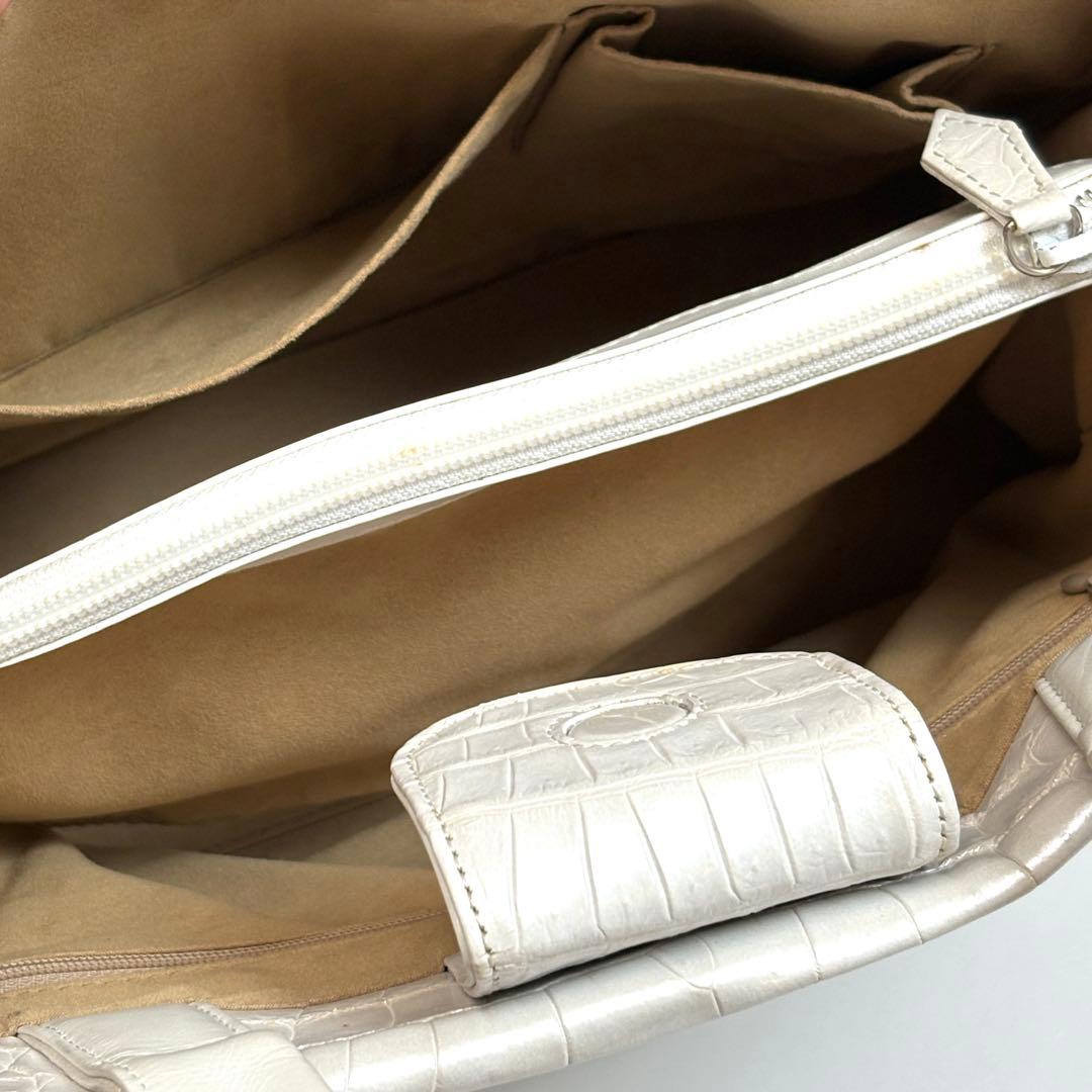 高級　ZAO ザオー　クロコハンドバッグ　パールホワイト　JRA認定