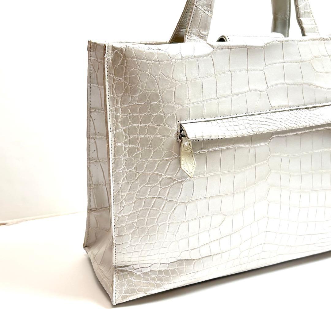 高級　ZAO ザオー　クロコハンドバッグ　パールホワイト　JRA認定