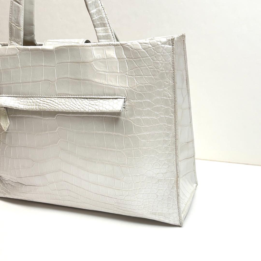 高級　ZAO ザオー　クロコハンドバッグ　パールホワイト　JRA認定