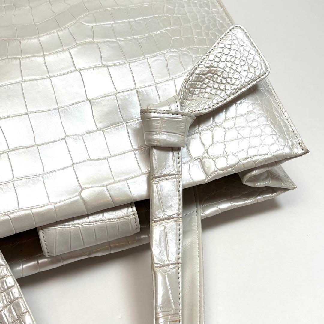 高級　ZAO ザオー　クロコハンドバッグ　パールホワイト　JRA認定