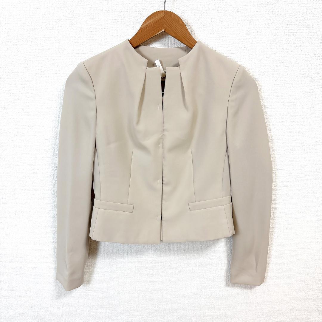 【美品】エポカ パンツスーツセットアップ ノーカラー 38 無地 ライトベージュ