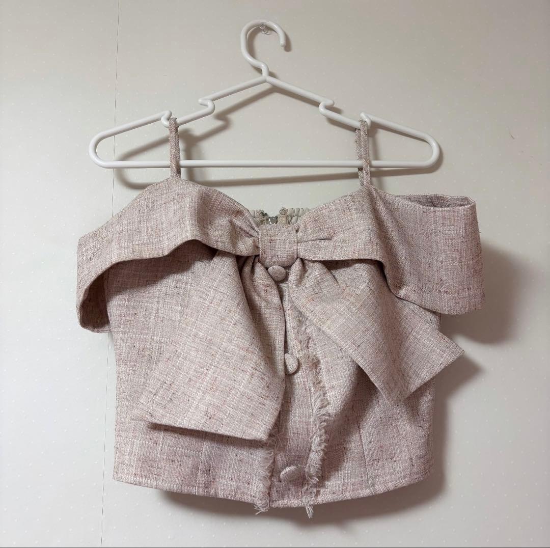 LIP SERVICE ツイードリボンオフショルトップス ピンク