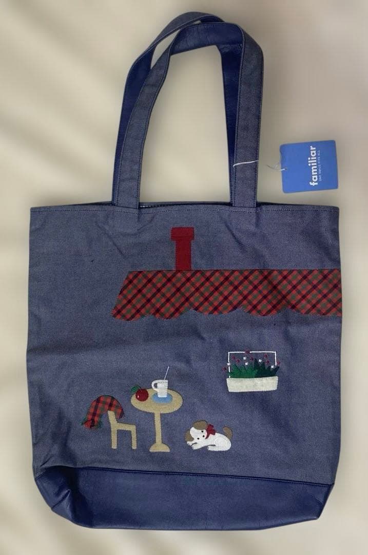 ☆新品未使用☆ファミリア 縦型トートバッグ 青デニム　　水色タグ