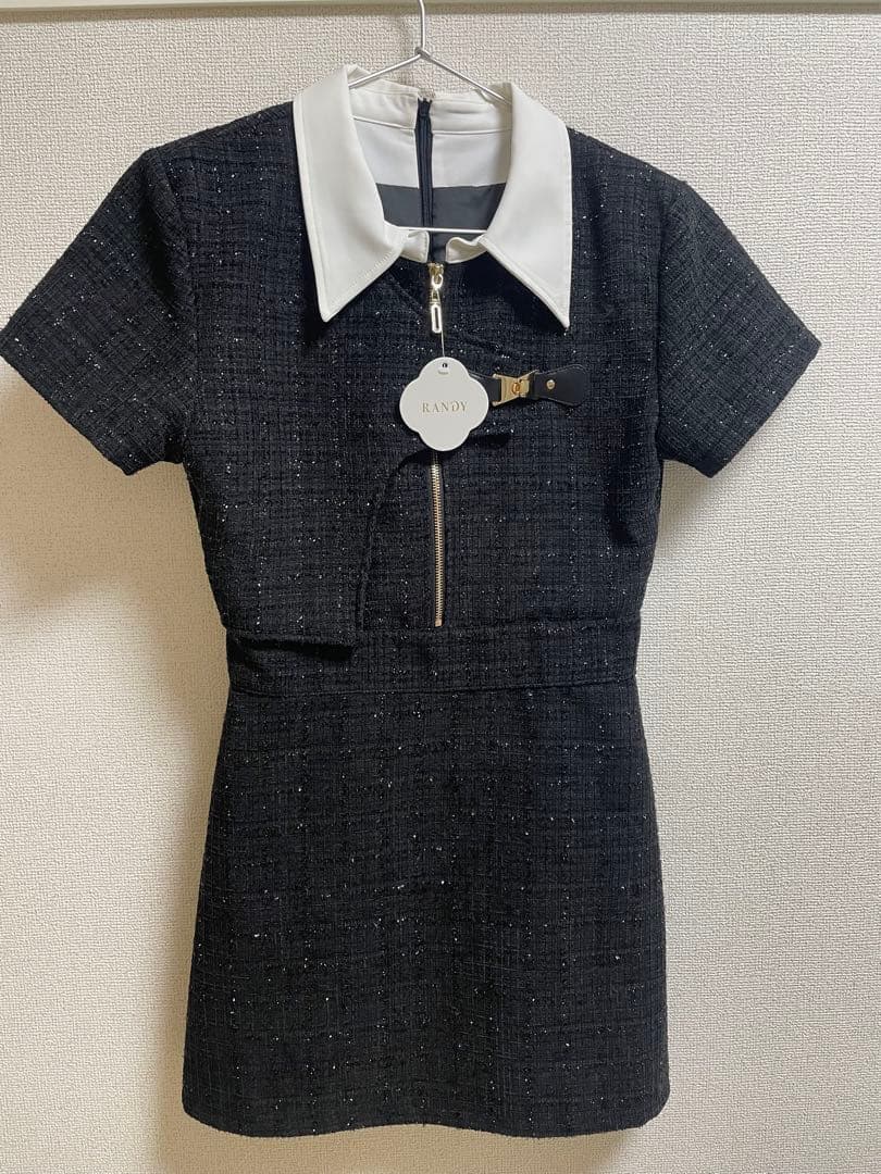 【新品】RANDY アシンメトリーツイードハーフスリーブドレス
