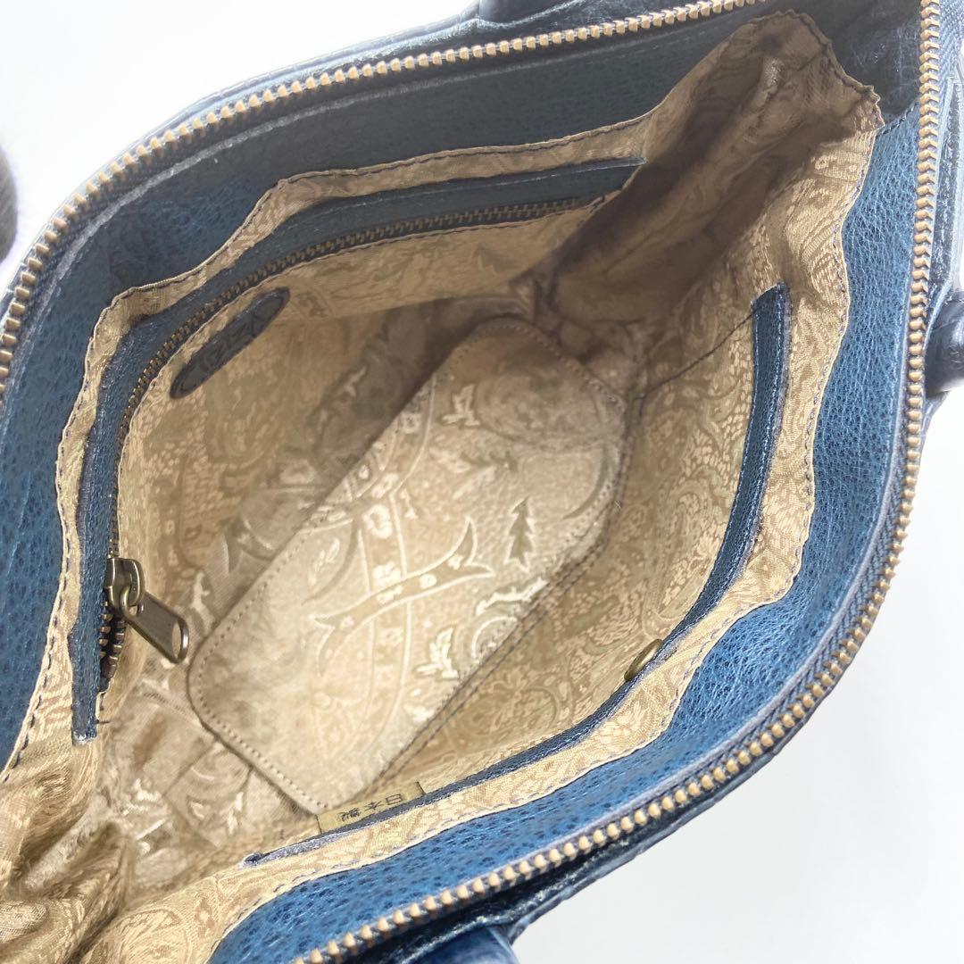 極美品　IBIZA イビサ　ハンドバッグ　クロコダイル　マット　レザー　ネイビー