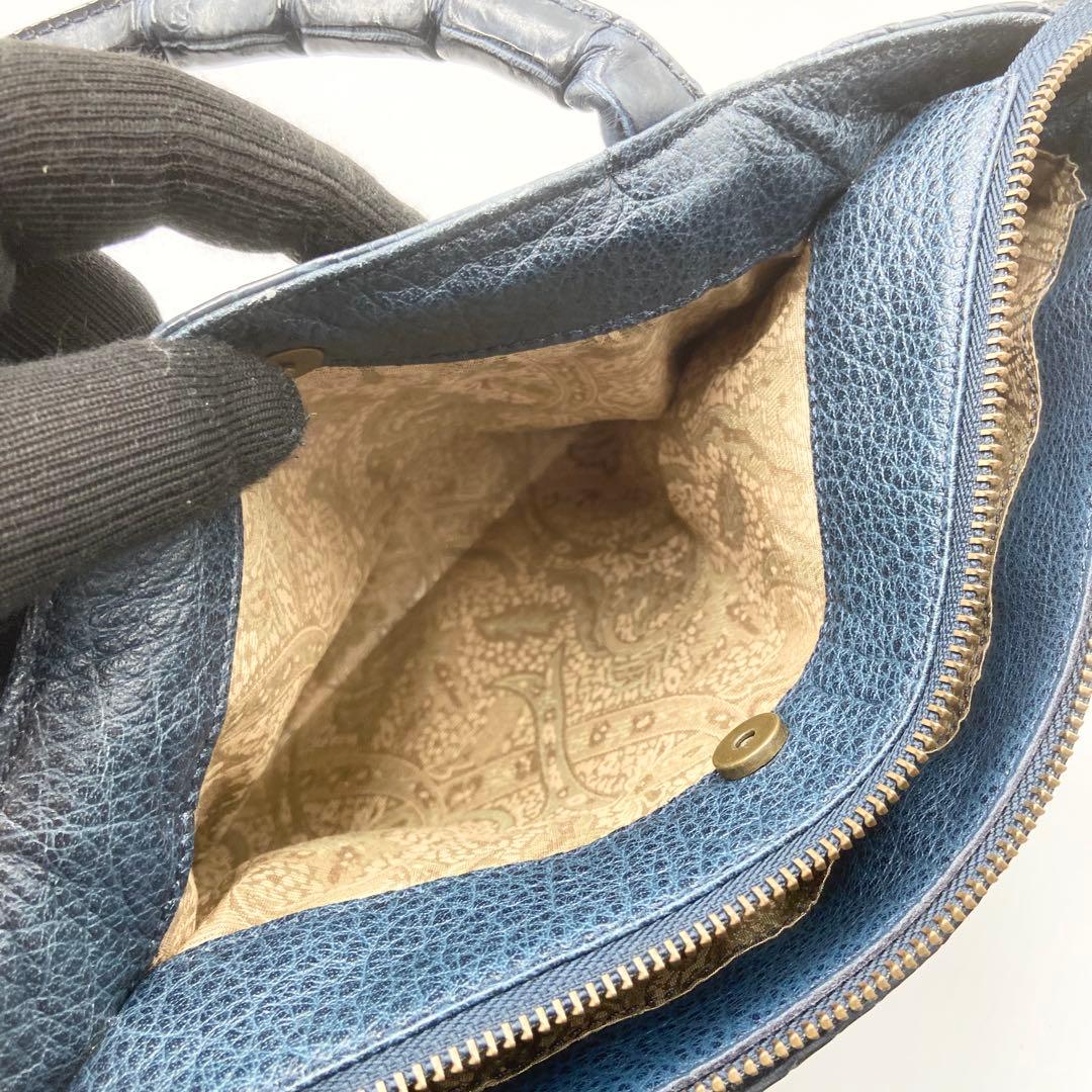 極美品　IBIZA イビサ　ハンドバッグ　クロコダイル　マット　レザー　ネイビー