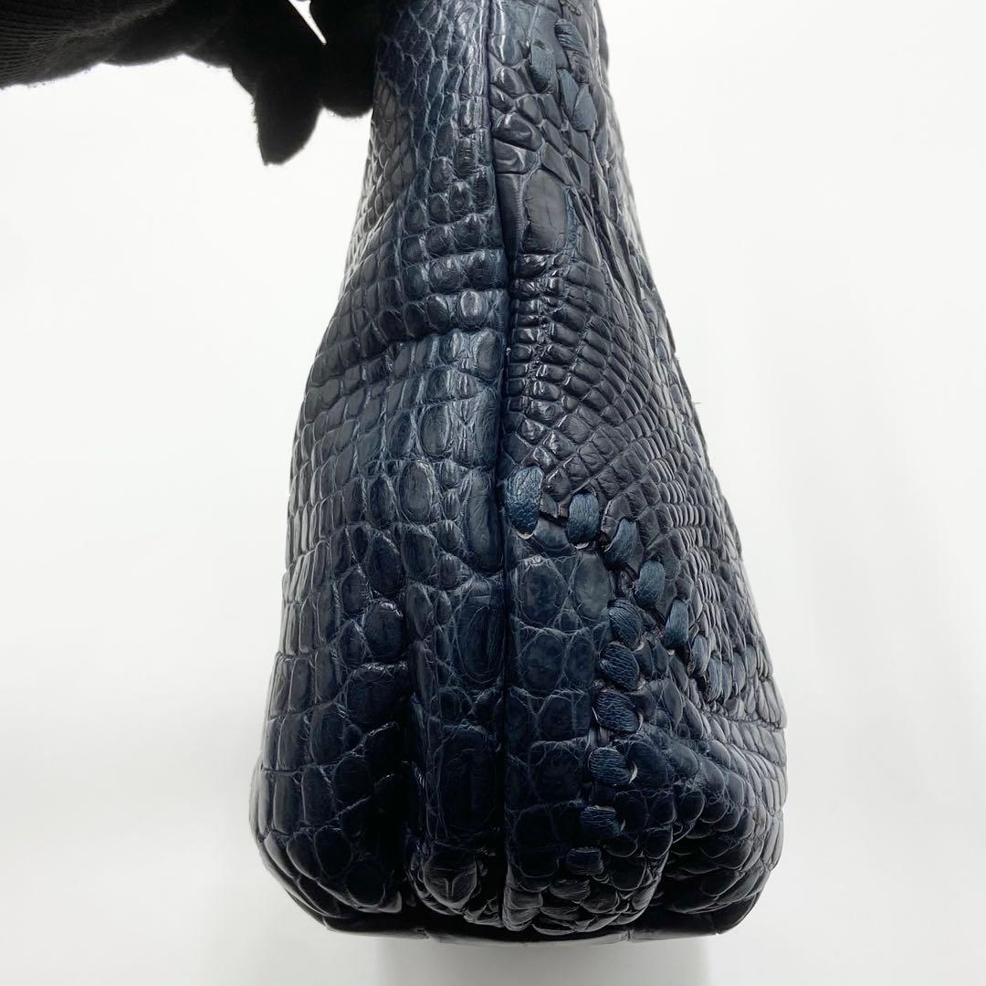 極美品　IBIZA イビサ　ハンドバッグ　クロコダイル　マット　レザー　ネイビー