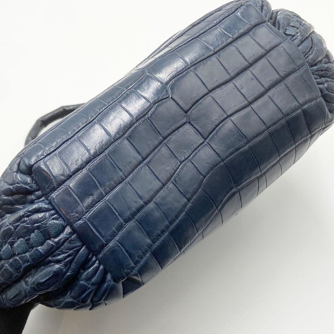 極美品　IBIZA イビサ　ハンドバッグ　クロコダイル　マット　レザー　ネイビー