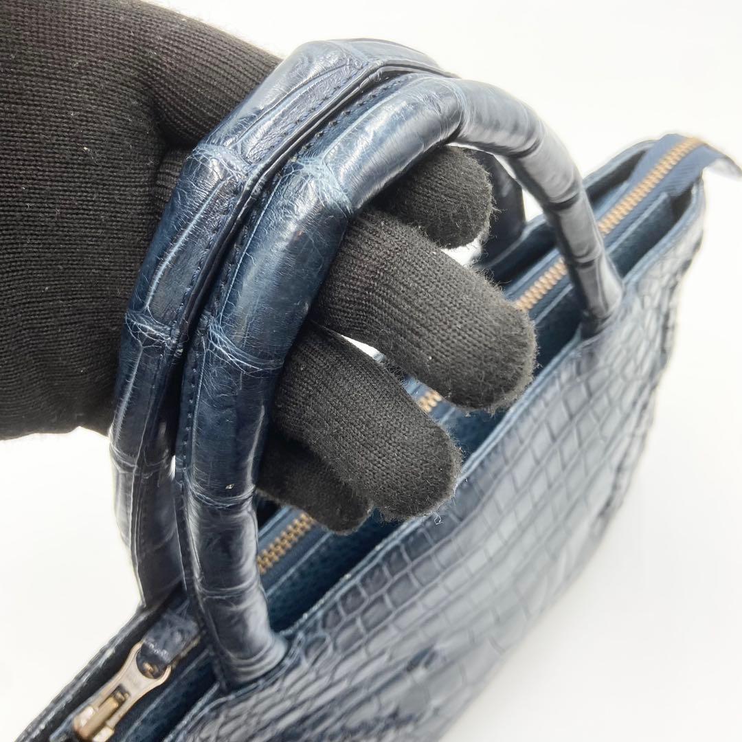 極美品　IBIZA イビサ　ハンドバッグ　クロコダイル　マット　レザー　ネイビー