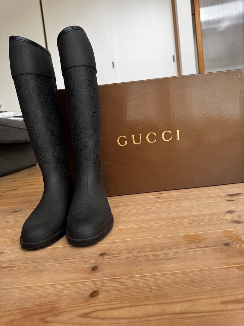 GUCCI ブラック GGパターン レインブーツ