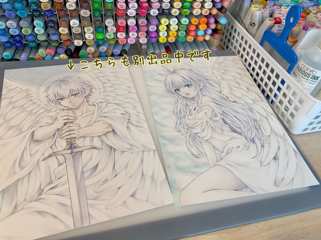 葉*月様 手描きイラストA4＊導きの守護天使＊一点もの＊原画