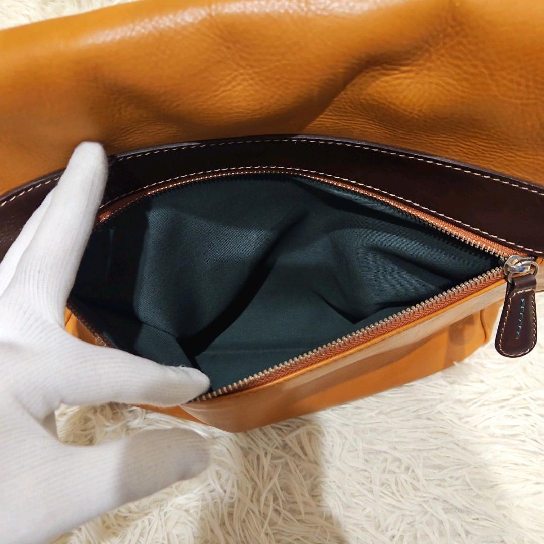 美品 ソメスサドル レザー フラップ ショルダーバッグ キャメル A4