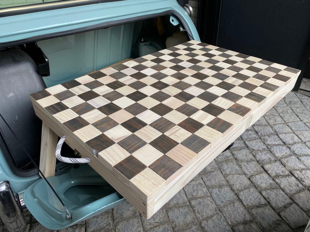 新作　チェッカーフラッグ3wayトランクテーブル 折りたたみ　手づくり