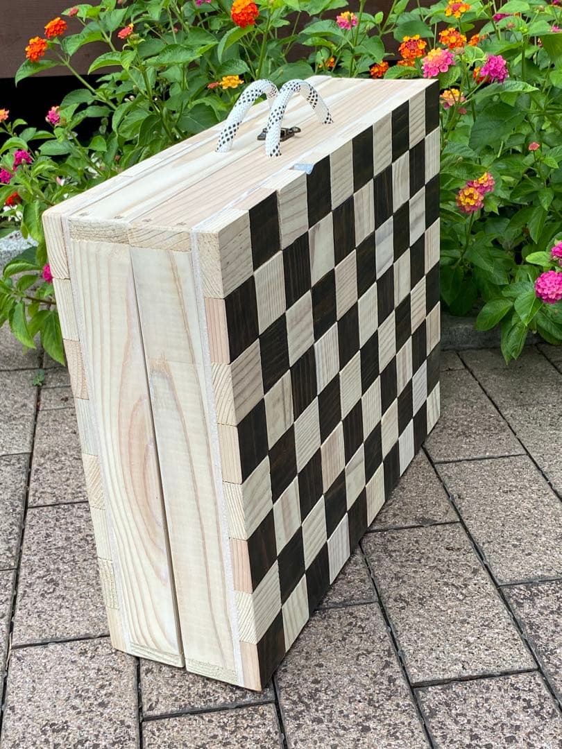 新作　チェッカーフラッグ3wayトランクテーブル 折りたたみ　手づくり