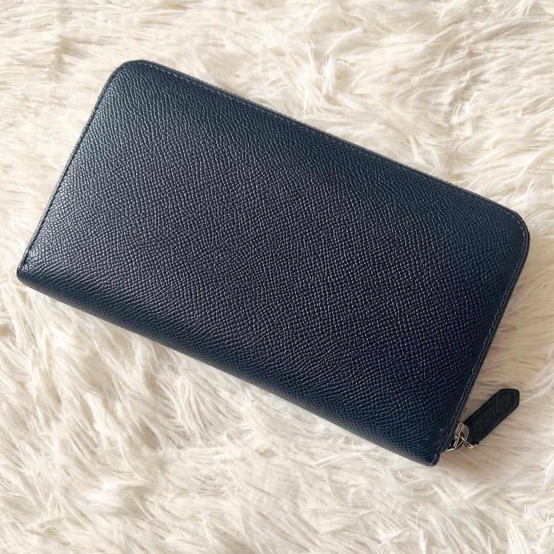 美品　BVLGARI長財布　ネイビー　ラウンドジップ　サークルロゴ　ブルガリマン