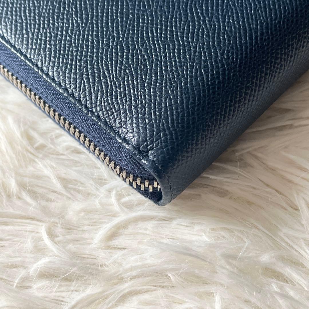 美品　BVLGARI長財布　ネイビー　ラウンドジップ　サークルロゴ　ブルガリマン