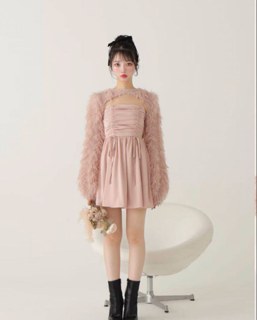 ワンピース M me eme Fringe satin ensemble one piece