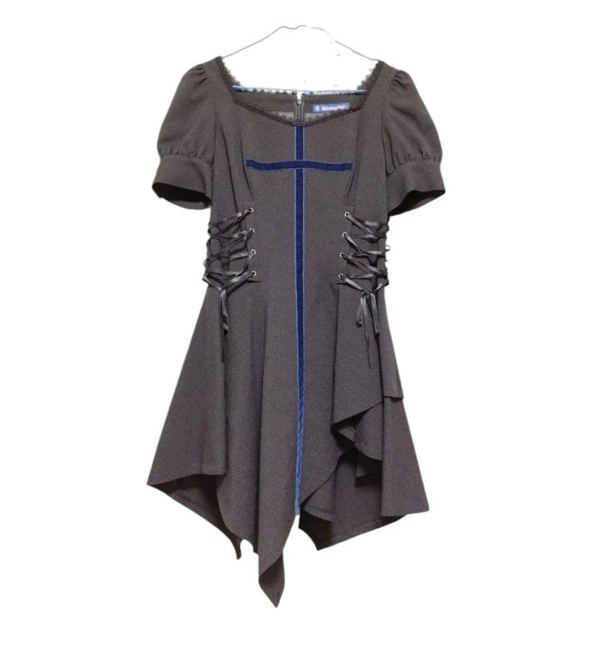 Moitie クロスライン編み上げOP 黒×青 ペチコート付き 美品 モワティエ