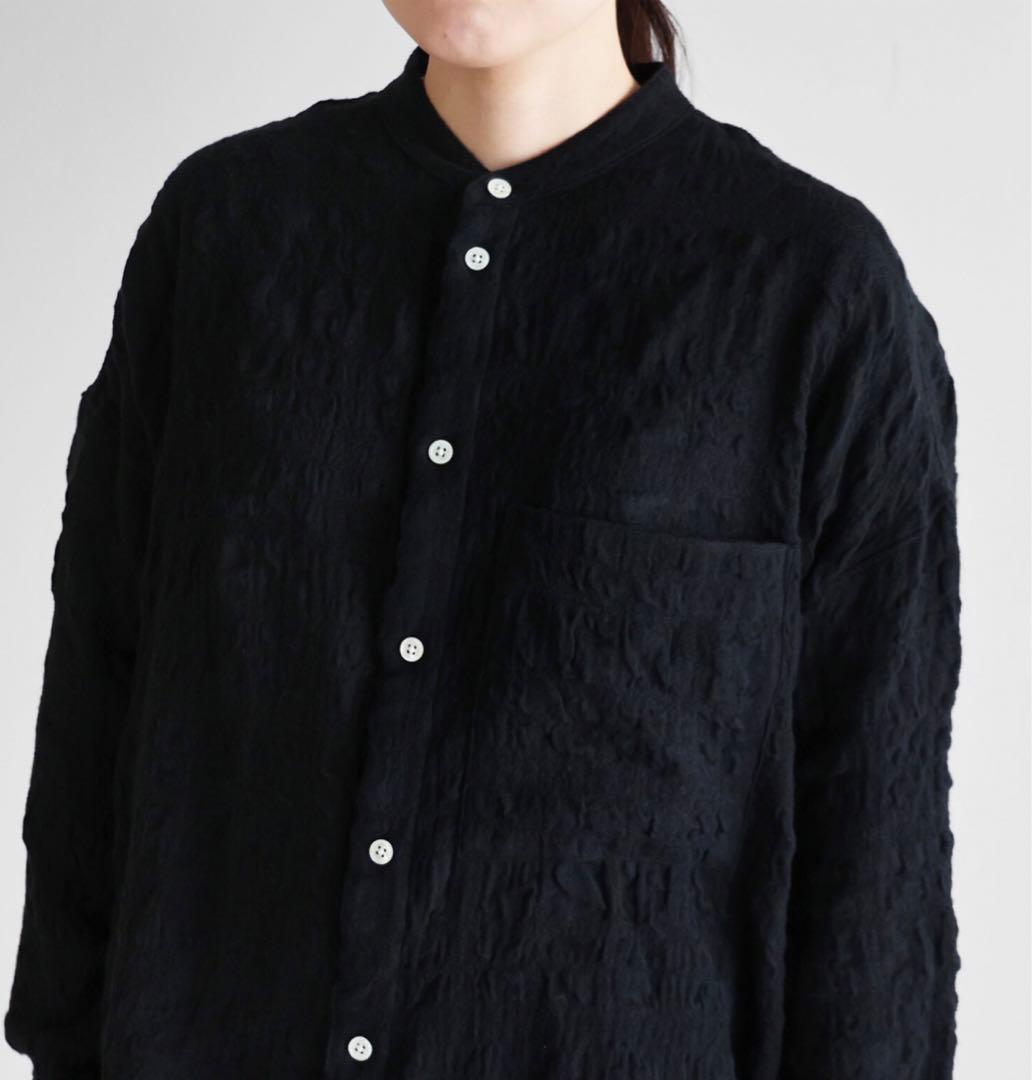 HUIS×尾州◆縮絨綿ウールガーゼ シャツ015&スカートU402◆ブラック