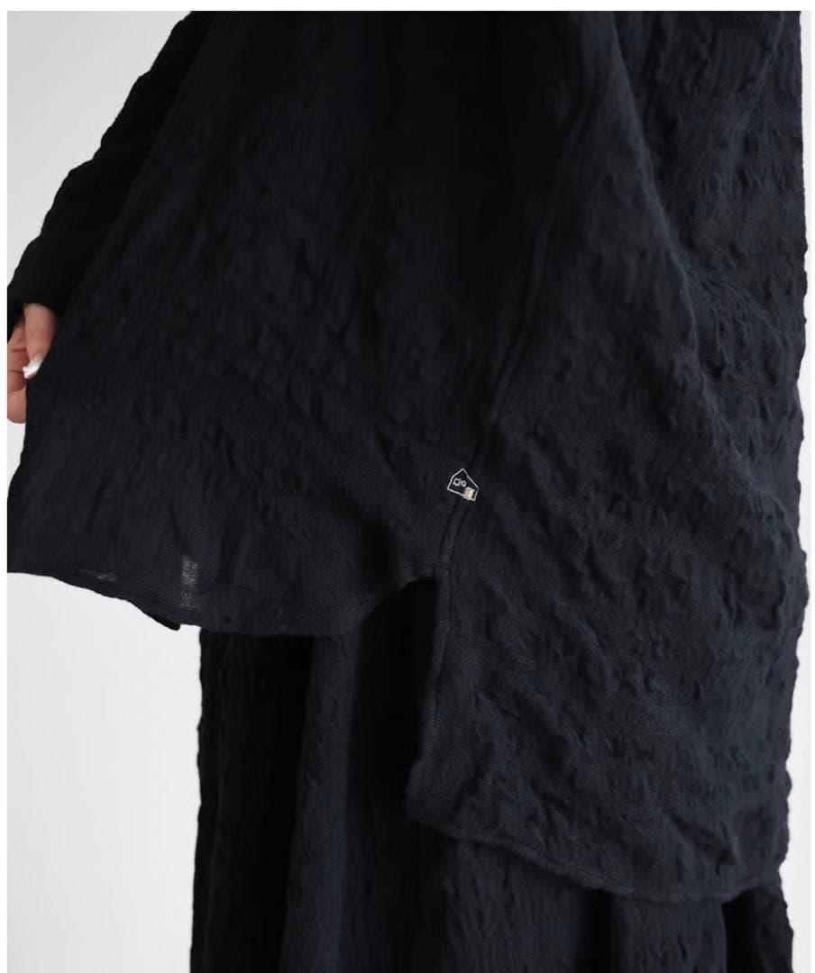 HUIS×尾州◆縮絨綿ウールガーゼ シャツ015&スカートU402◆ブラック