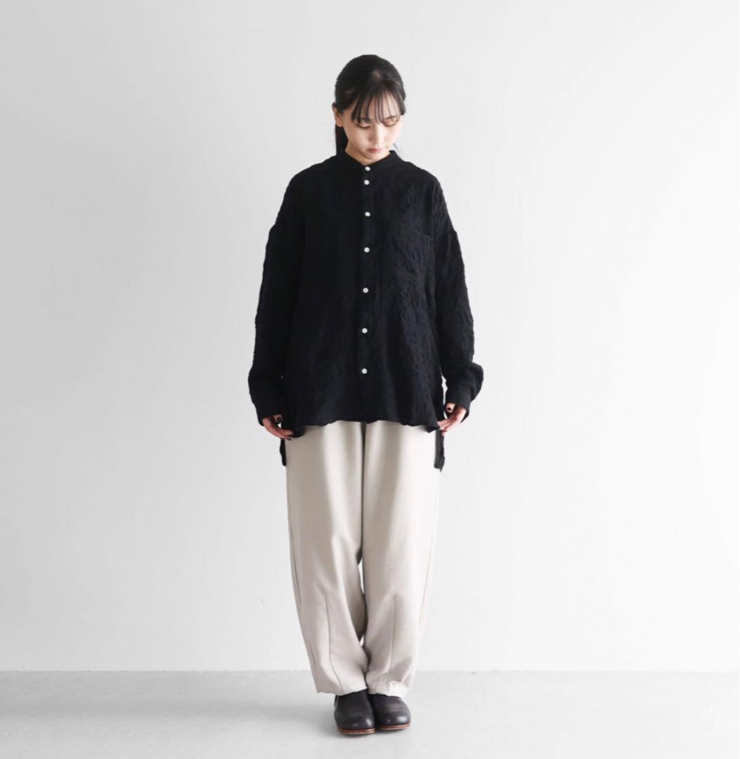 HUIS×尾州◆縮絨綿ウールガーゼ シャツ015&スカートU402◆ブラック