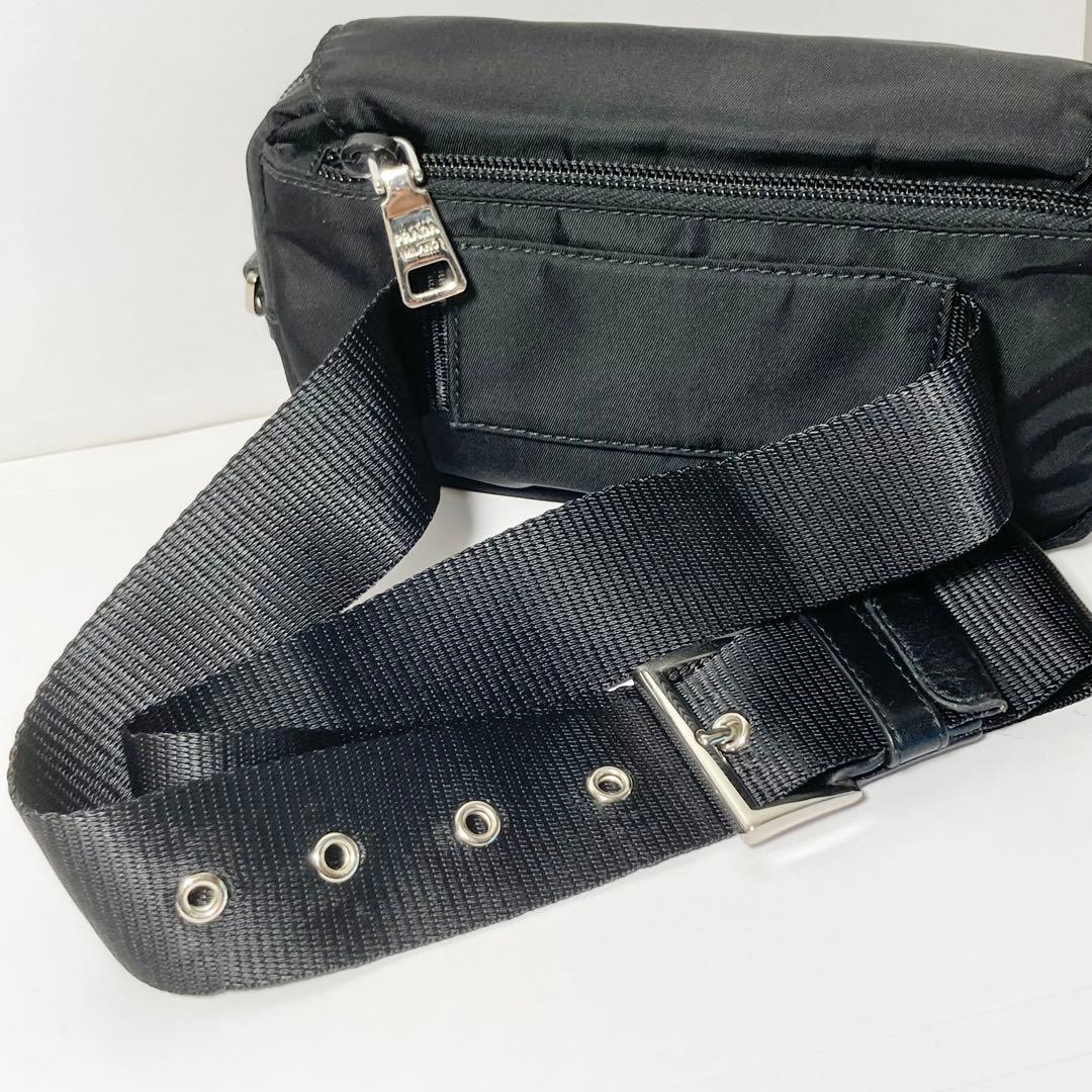 E9206 美品 プラダ PRADA ロゴプレート ウエストポーチ ナイロン