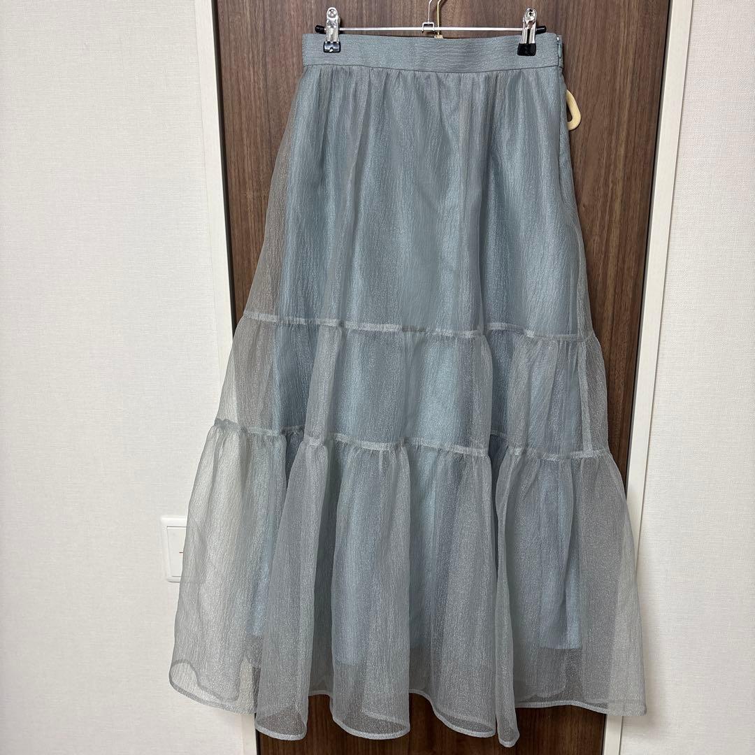 グレー シフォン ティアードロングスカート　サイズ2