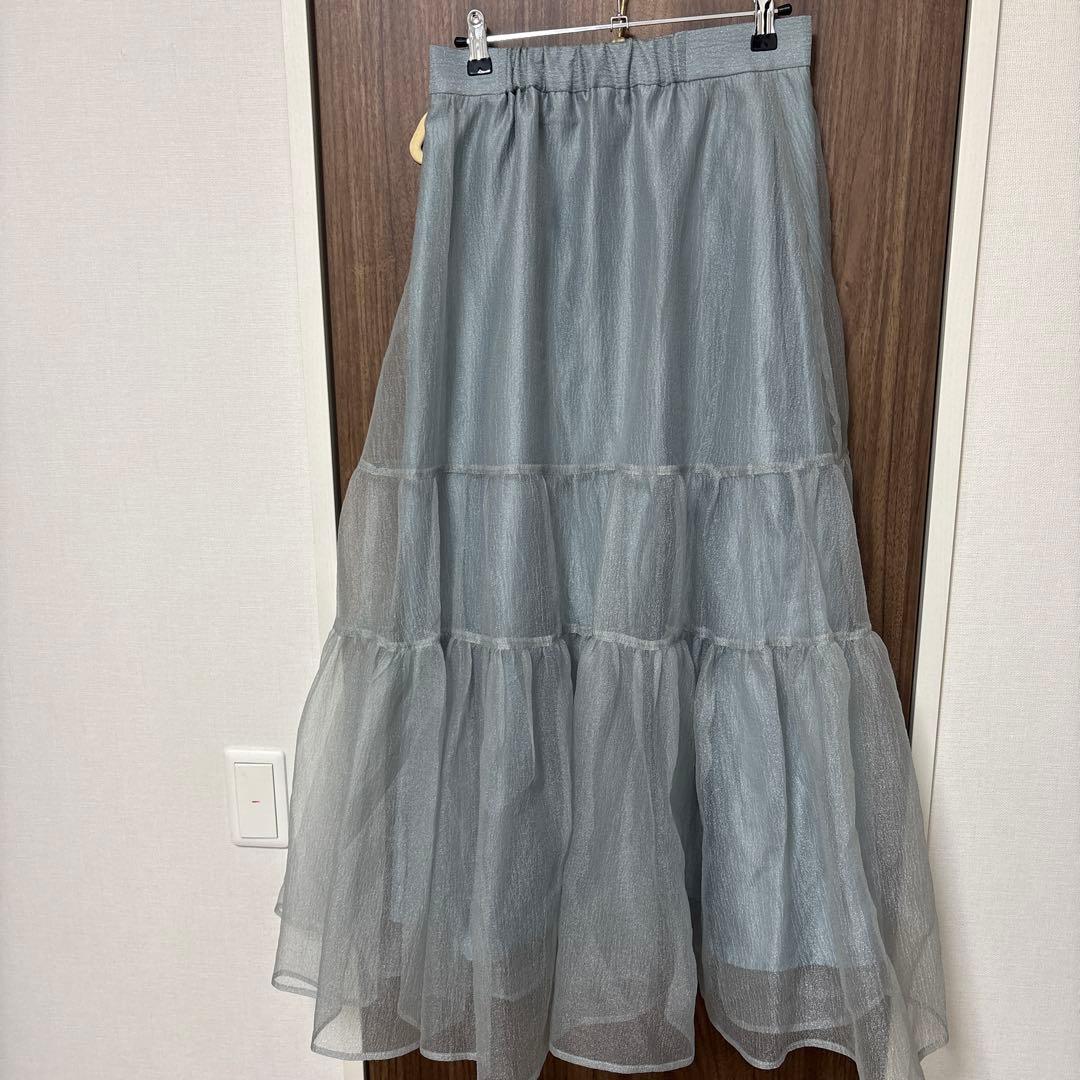 グレー シフォン ティアードロングスカート　サイズ2