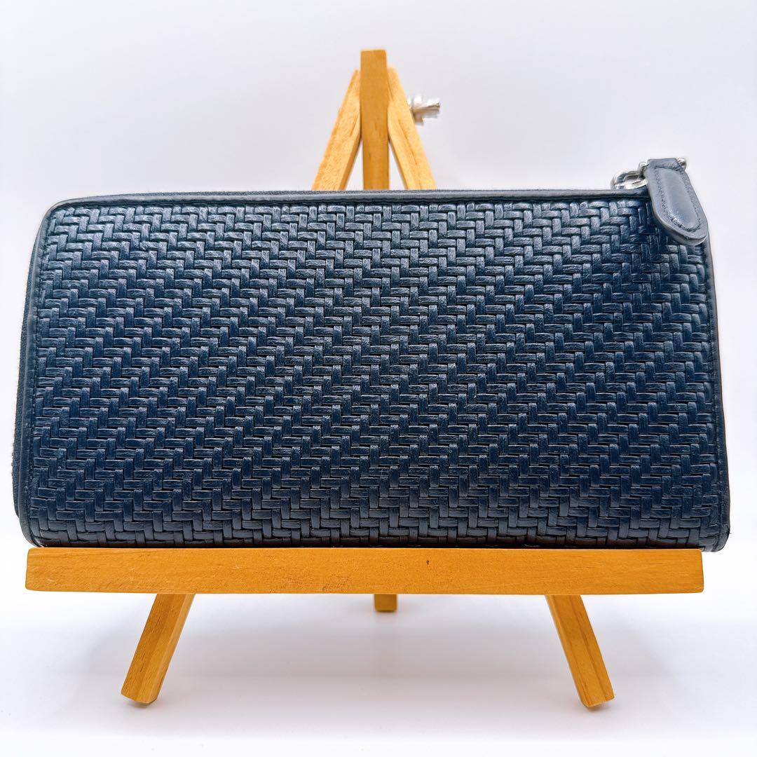 エルメネジルドゼニア　長財布　編み込みレザー　L字ファスナー　伊　黒