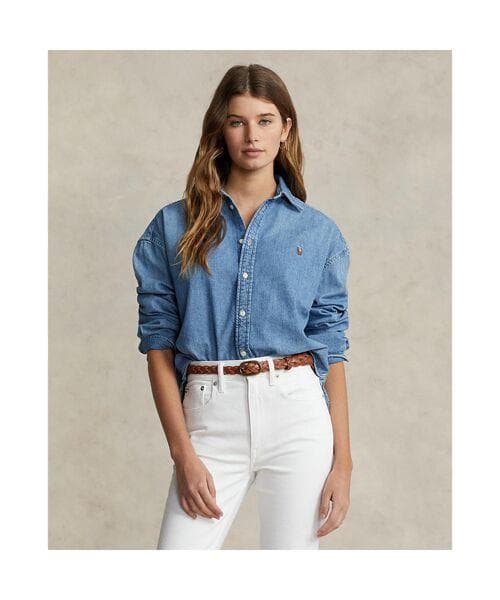 【ポロラルフローレン】　ワイドクロップドデニムシャツ　（Mサイズ）
