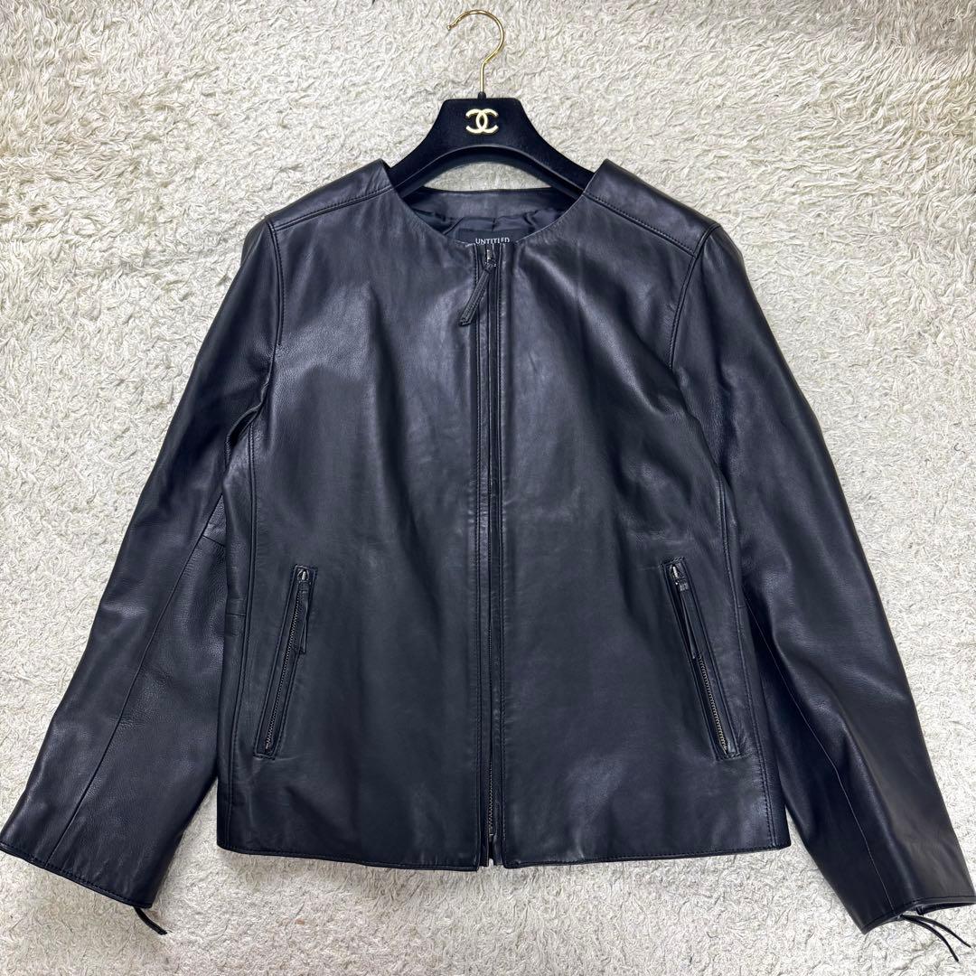 【現行★極美品】アンタイトル ライダースジャケット 羊革 ブラック 44 3L