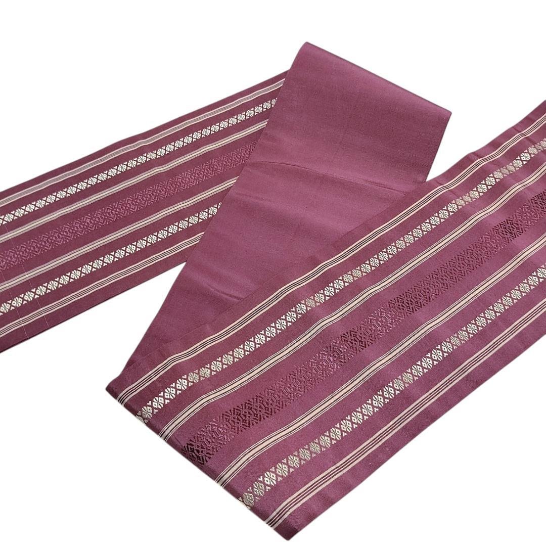 【本場筑前博多織】献上柄 半巾帯 紫　無地　リバーシブル アンティーク　半幅帯