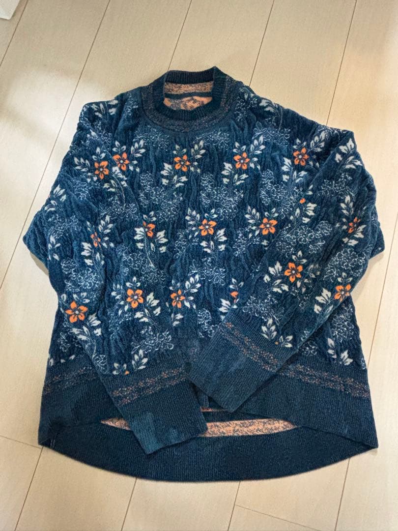 トップス Floral Motif Chenille Knitted Top - Blue