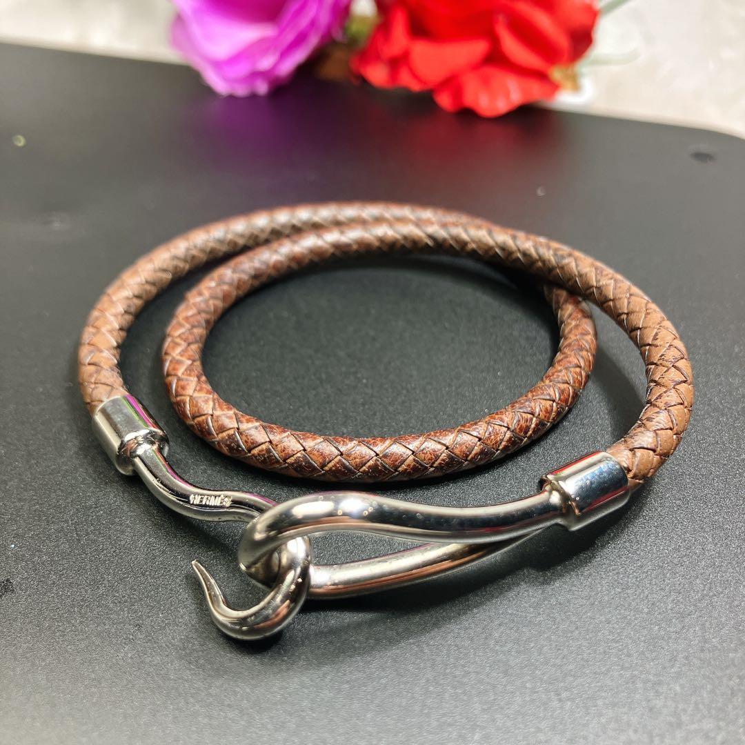 超美品 エルメス ジャンボ ブレスレット シルバー チョーカー ダブル 編み込み