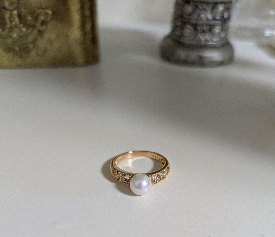 18K ゴールド 真珠とダイヤのリング　スタージュエリー